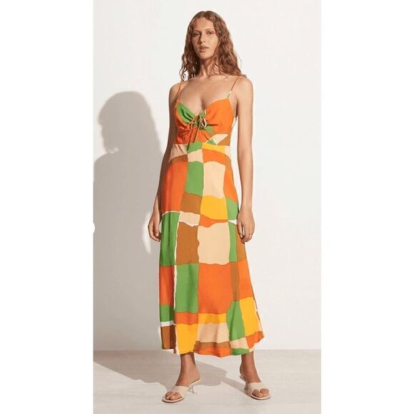 FAITHFUL THE BRAND TEMPIO MIDI DRESS - COSTA SMERALDA PRINT Size 2 - Picture 1 of 9